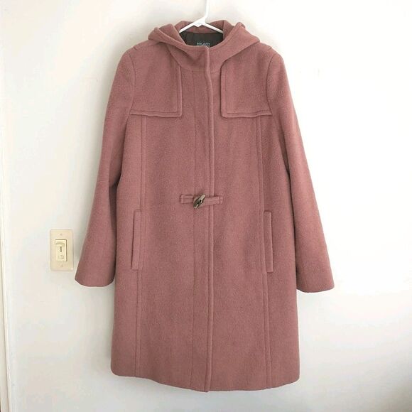 Hilary Radley Pea Coat Womens 14 Dusty Pink Alpaca Wool Blend Hooded Pocket - Picture 1 of 14